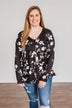 Moonlit Moments Floral Babydoll Top- Black