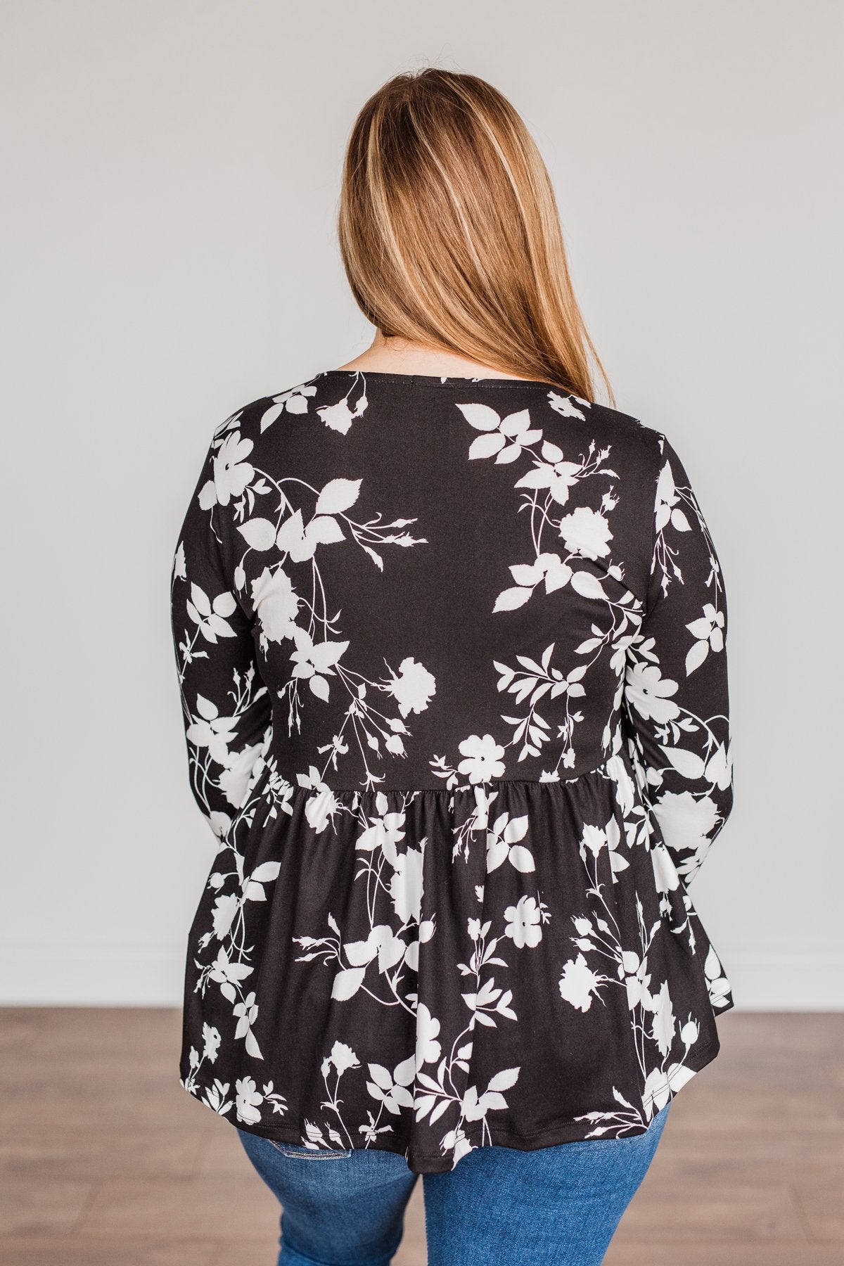 Moonlit Moments Floral Babydoll Top- Black