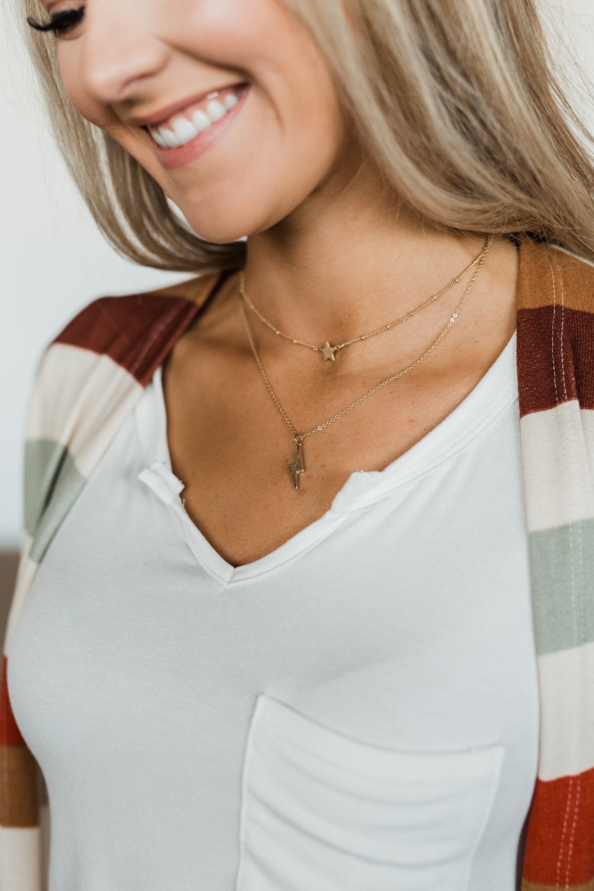 Adjustable Lightning Bolt & Star Necklace- Gold