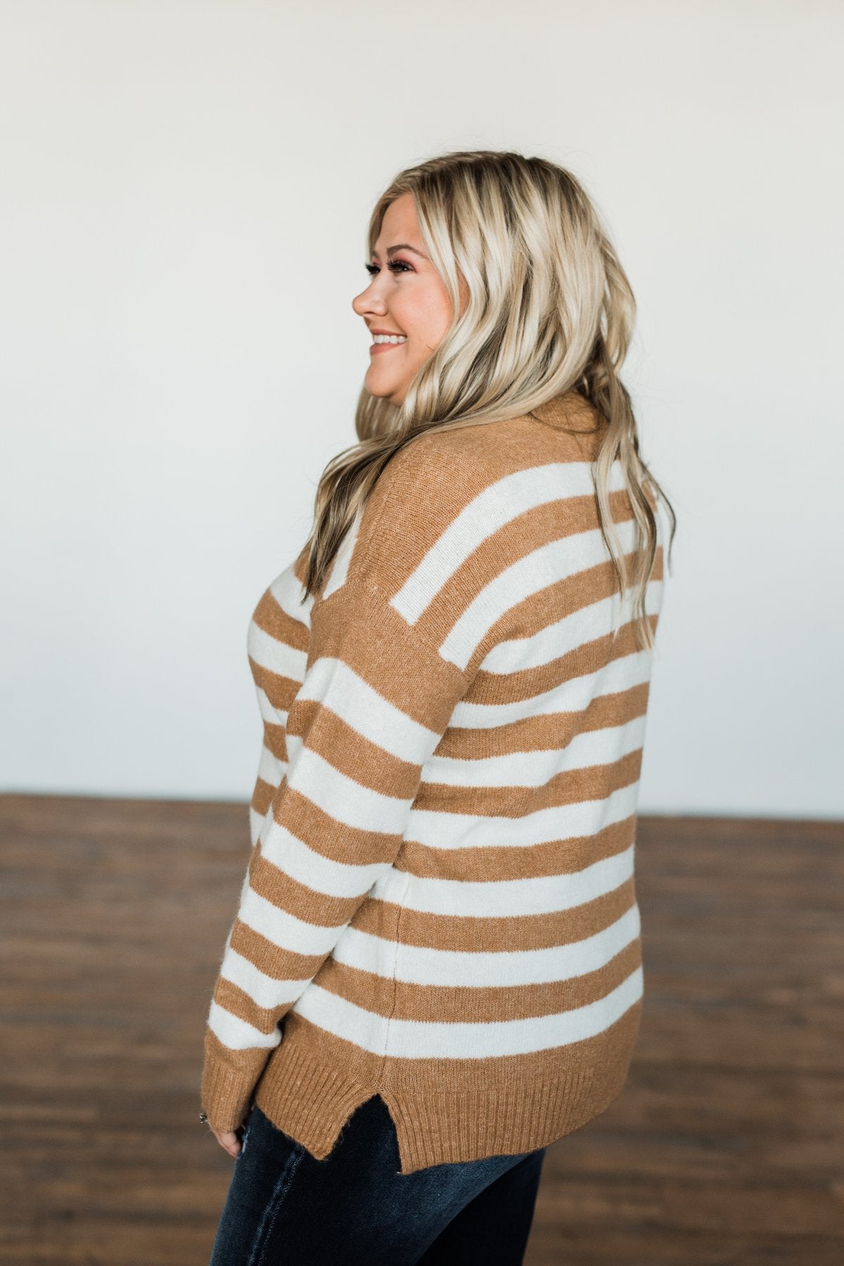 Living The Lifestyle Striped Sweater- Ivory & Camel