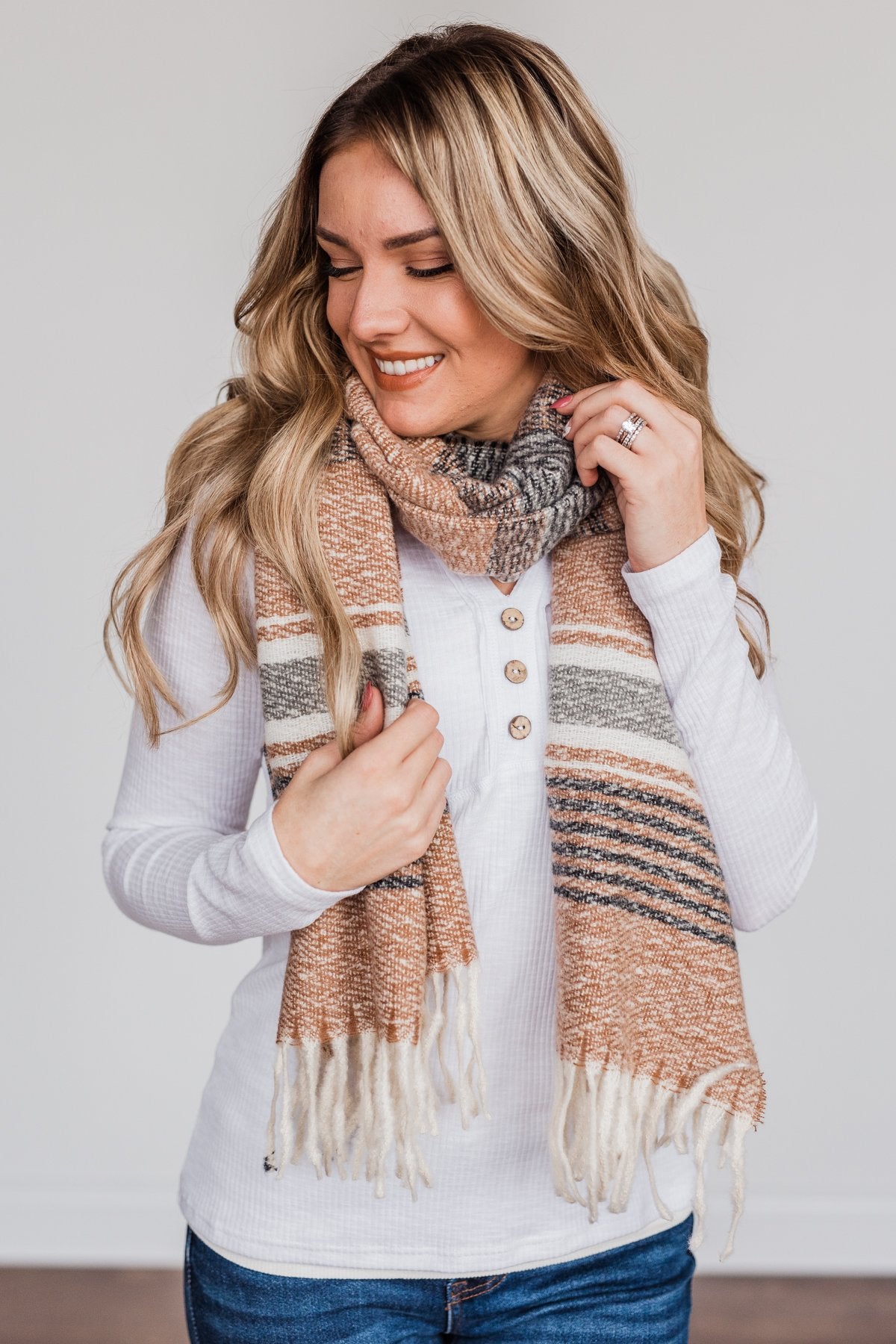 Chilling Love Blanket Scarf- Camel & Charcoal