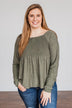 Doting Love Smocked Babydoll Top- Olive
