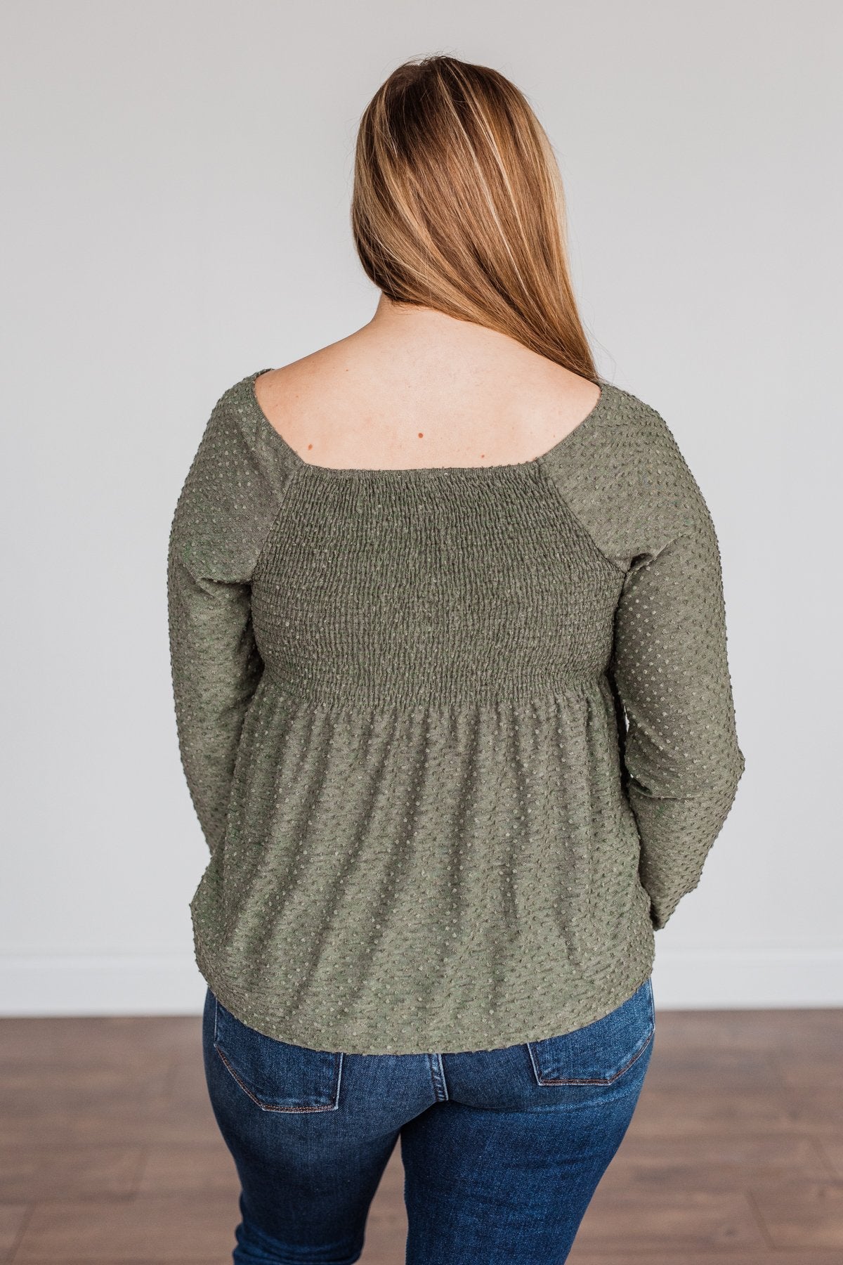 Doting Love Smocked Babydoll Top- Olive