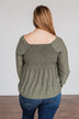 Doting Love Smocked Babydoll Top- Olive
