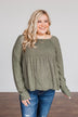 Doting Love Smocked Babydoll Top- Olive