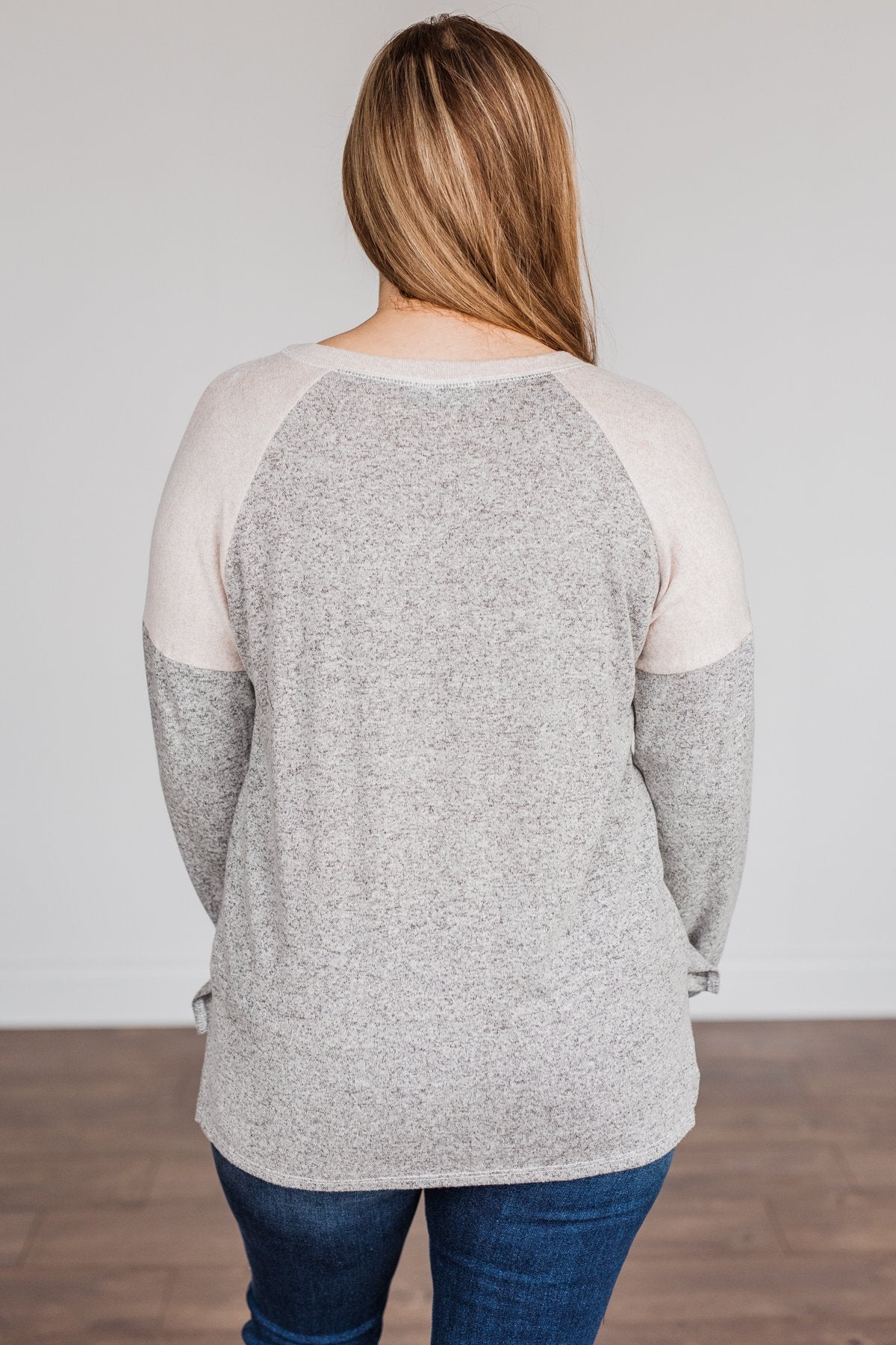 Always Be Me Knit Raglan Top- Heather Grey & Beige