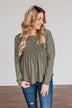 Doting Love Smocked Babydoll Top- Olive