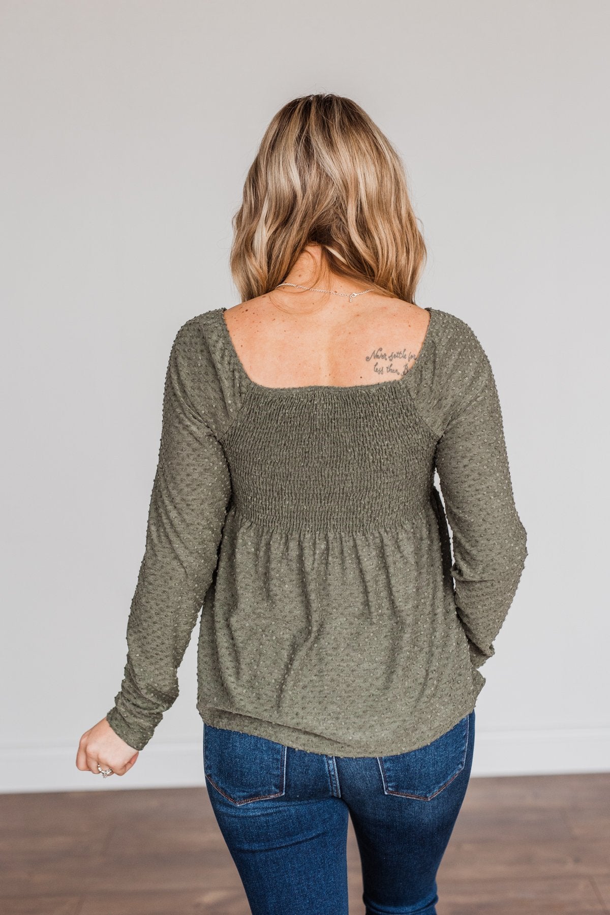 Doting Love Smocked Babydoll Top- Olive
