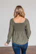 Doting Love Smocked Babydoll Top- Olive