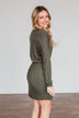 Moonlight Kisses Long Sleeve Dress- Dark Olive