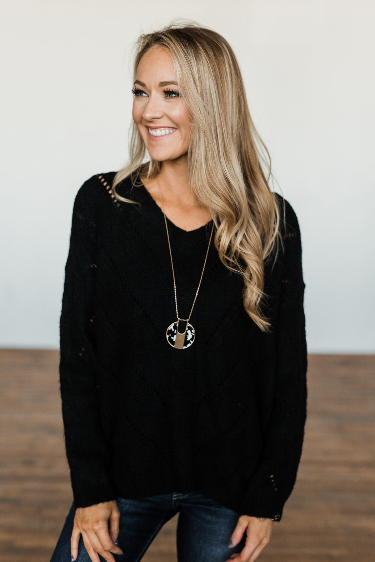 Pretty Little Thing Circle Pendant Necklace- Black, White, Gold