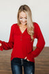 Sail Away With Me Knit Button Top- Holiday Red