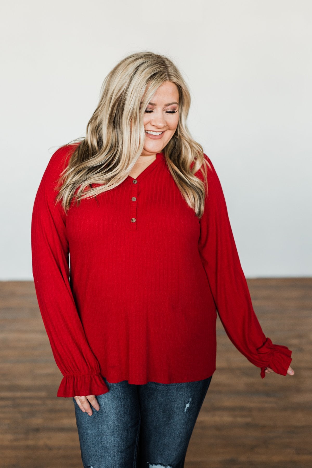 Sail Away With Me Knit Button Top- Holiday Red