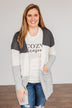 Falling Beauty Color Block Cardigan- Charcoal & Ivory