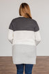 Falling Beauty Color Block Cardigan- Charcoal & Ivory