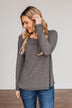 Fireside Memories Long Sleeve Top- Charcoal