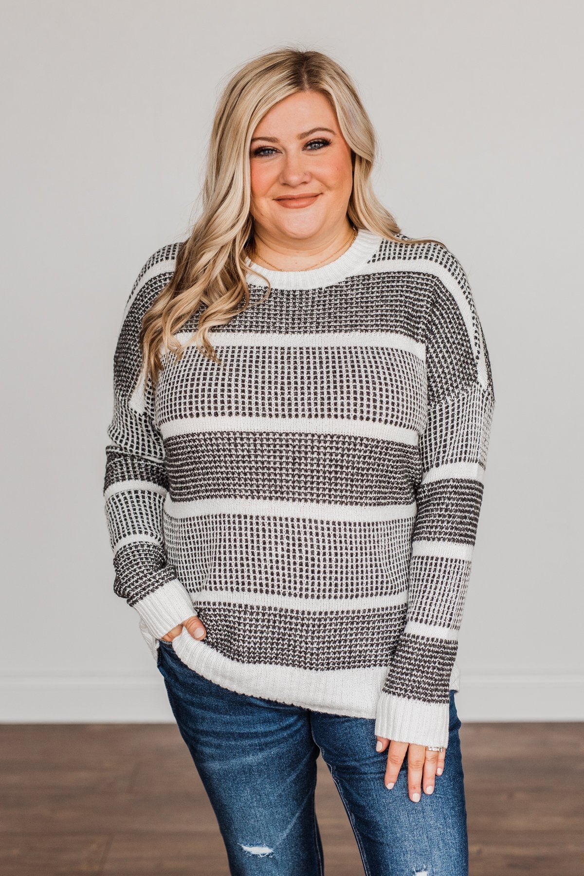 Winter Is In The Air Knit Sweater- Charcoal & Ivory