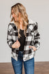 Cute & Cuddly Plaid Button Jacket- Black & White