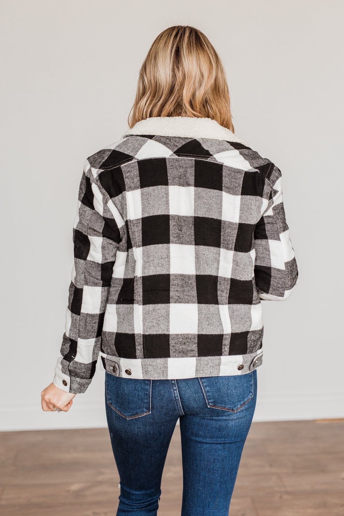 Cute & Cuddly Plaid Button Jacket- Black & White