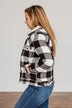 Cute & Cuddly Plaid Button Jacket- Black & White