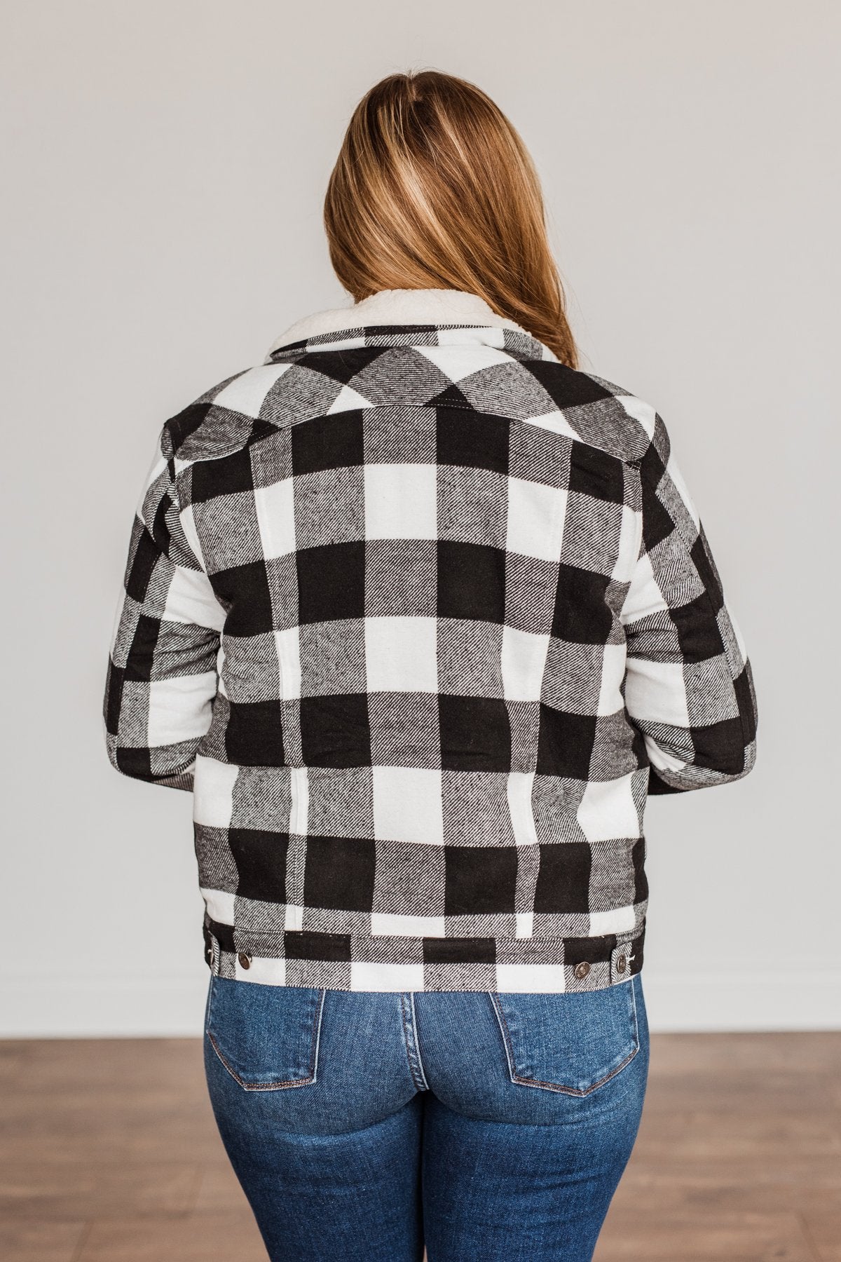 Cute & Cuddly Plaid Button Jacket- Black & White