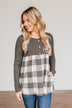 Loving Every Second Plaid Babydoll Top- Charcoal