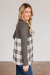 Loving Every Second Plaid Babydoll Top- Charcoal