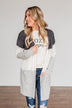 Falling Beauty Color Block Cardigan- Charcoal & Ivory