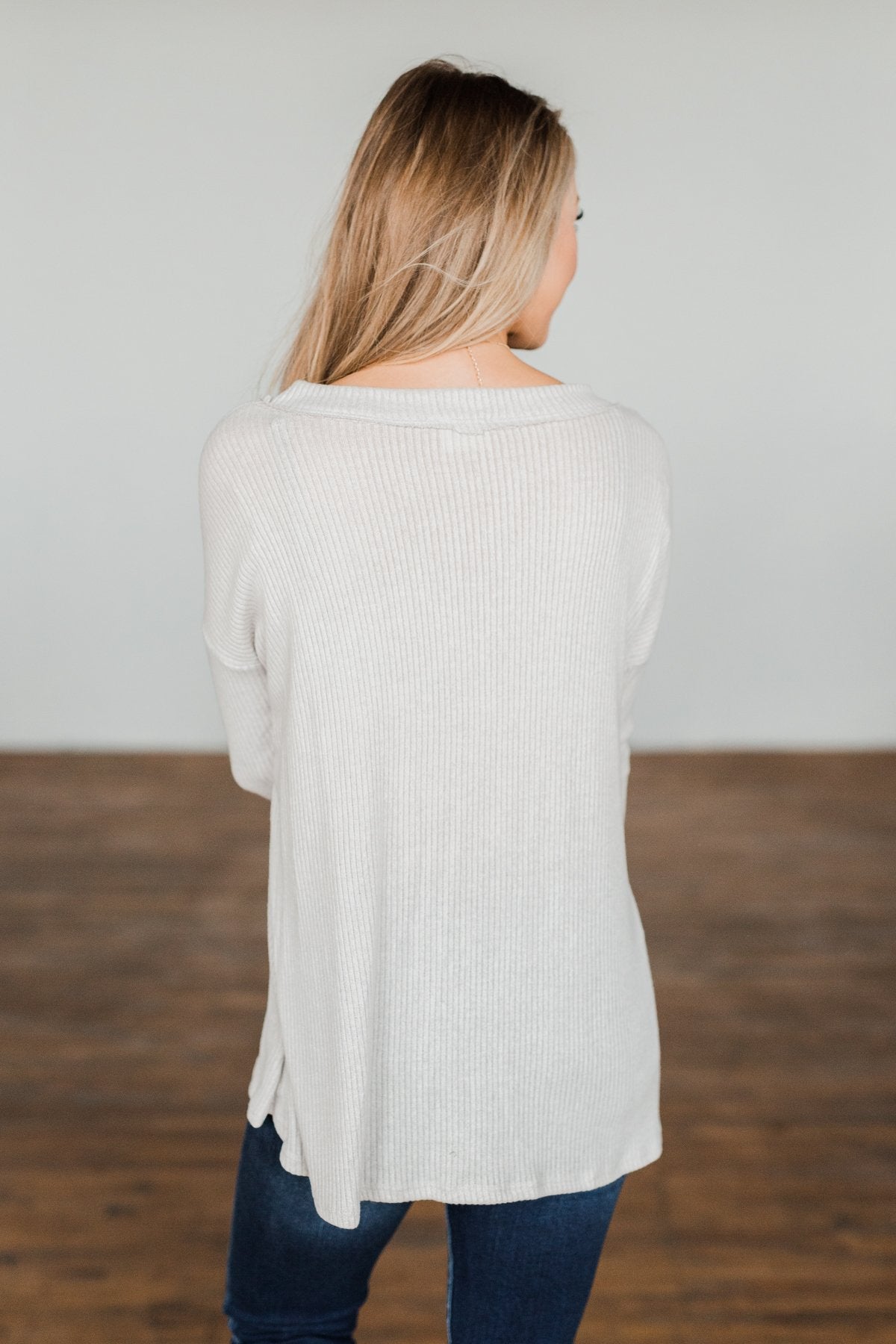 Majestic Mornings Knit V-Neck Sweater- Heather Grey