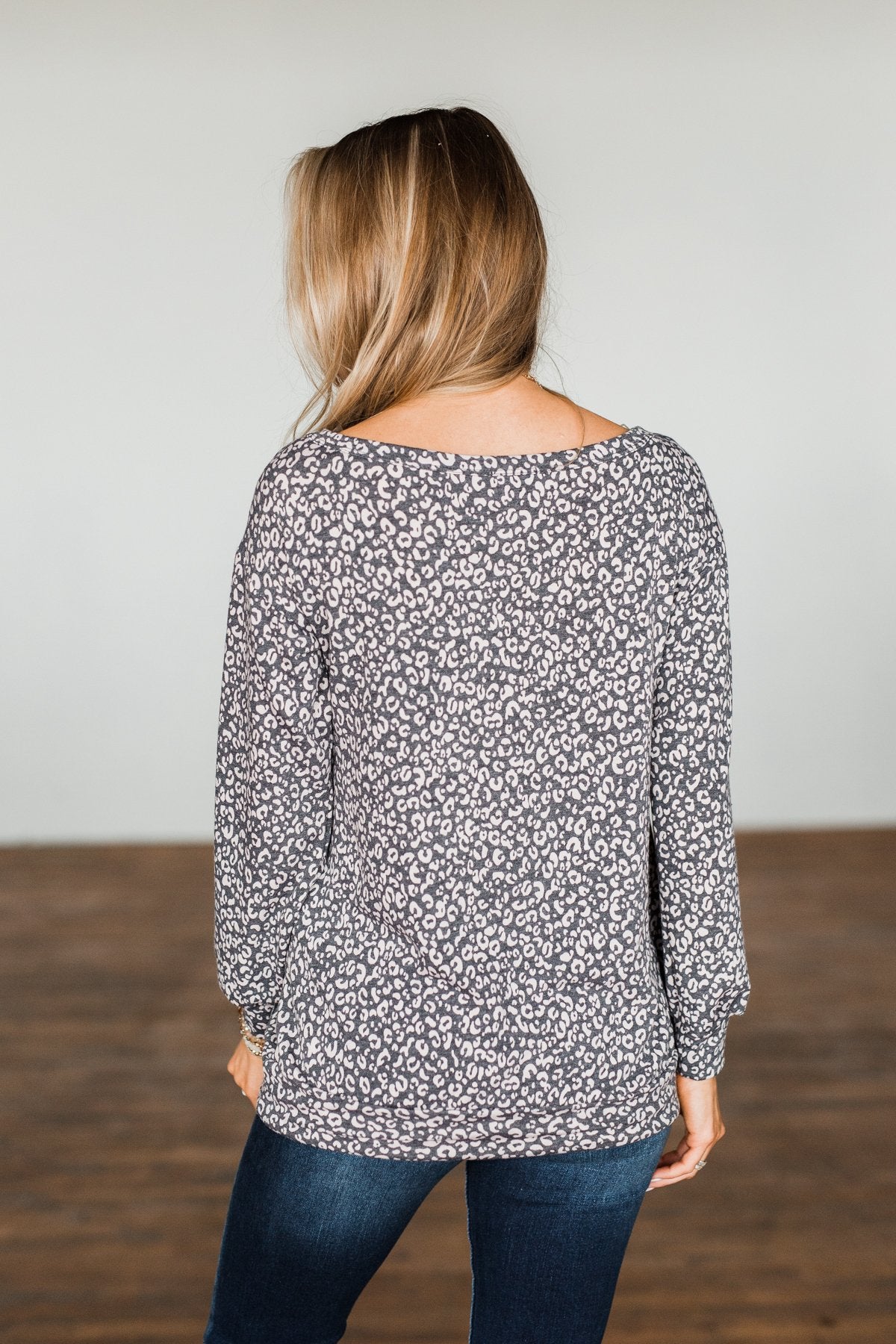 Wild Little Thing Animal Print Pullover- Charcoal & Taupe