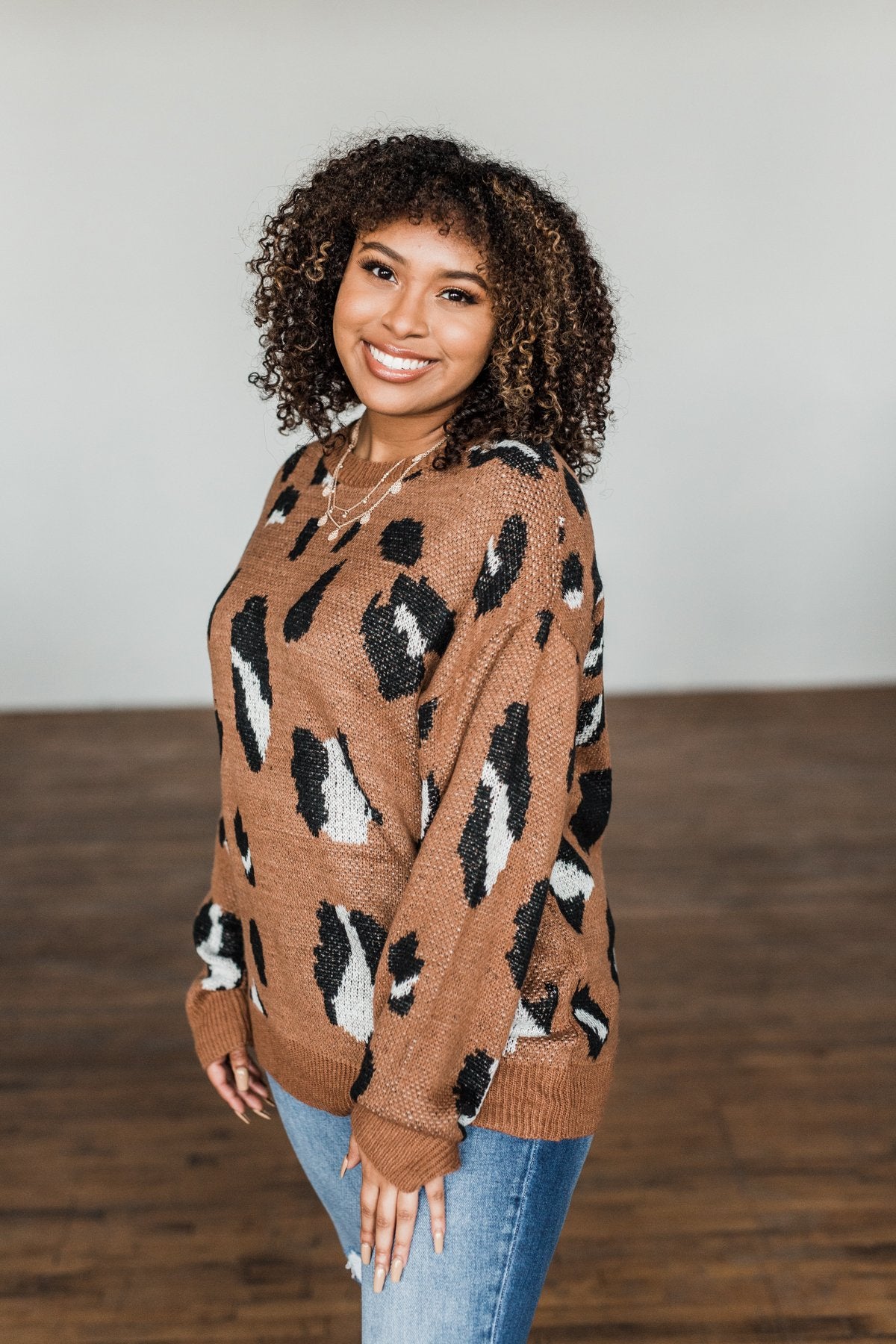 Anywhere We Go Animal Print Sweater- Brown