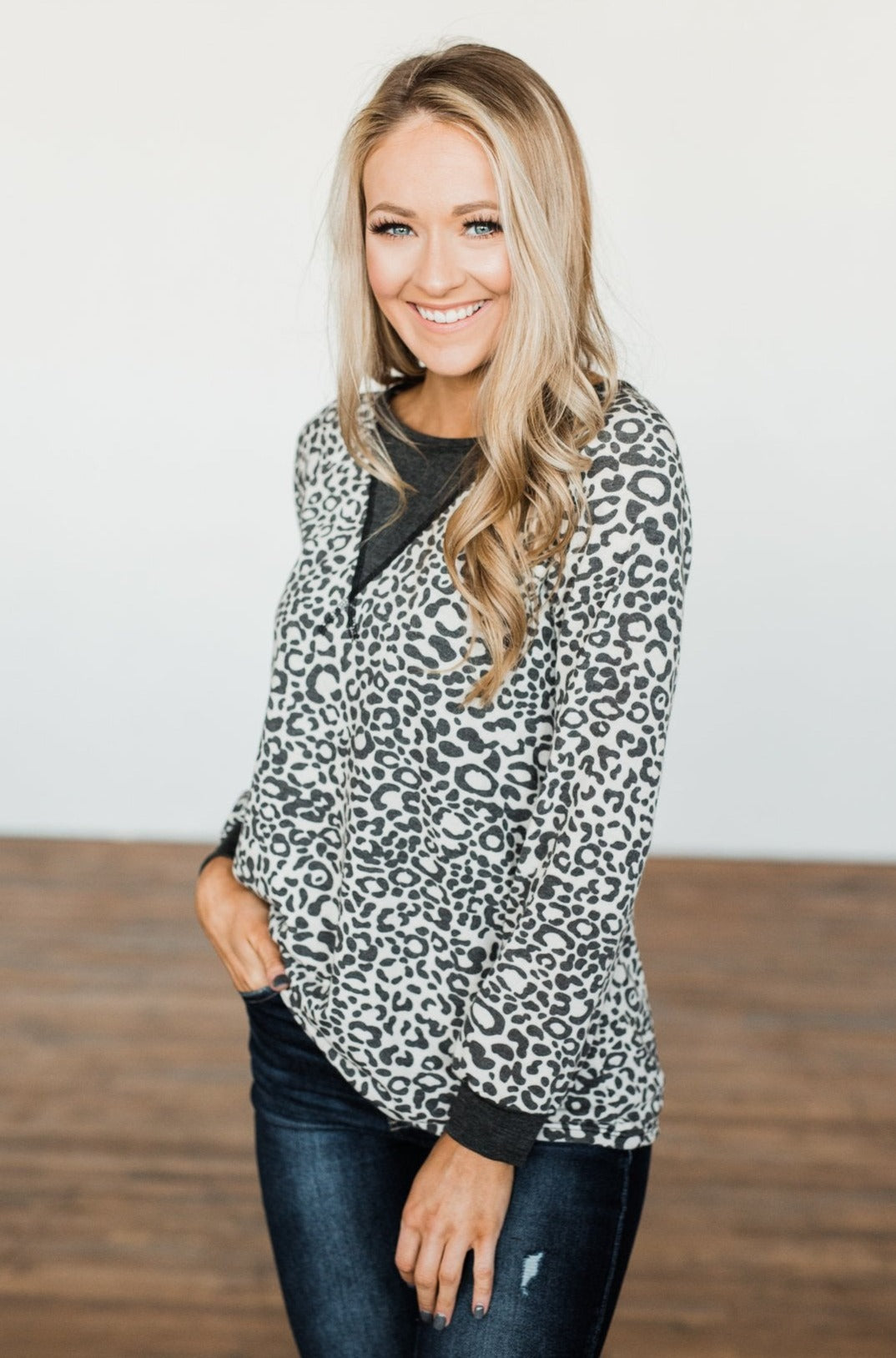 Going Wild Leopard Top- Charcoal & Cream