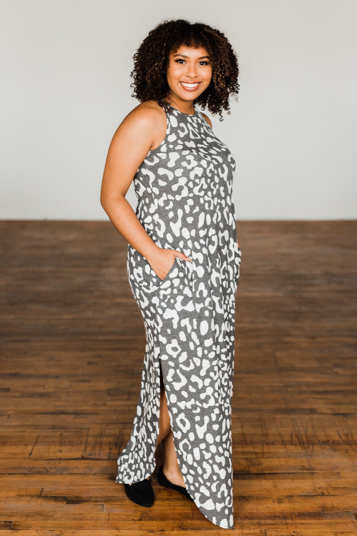 Be The Change Sleeveless Maxi Dress- Charcoal & Ivory