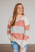 Blissful Feelings Color Block Sweater- Oatmeal & Mauve