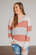 Blissful Feelings Color Block Sweater- Oatmeal & Mauve