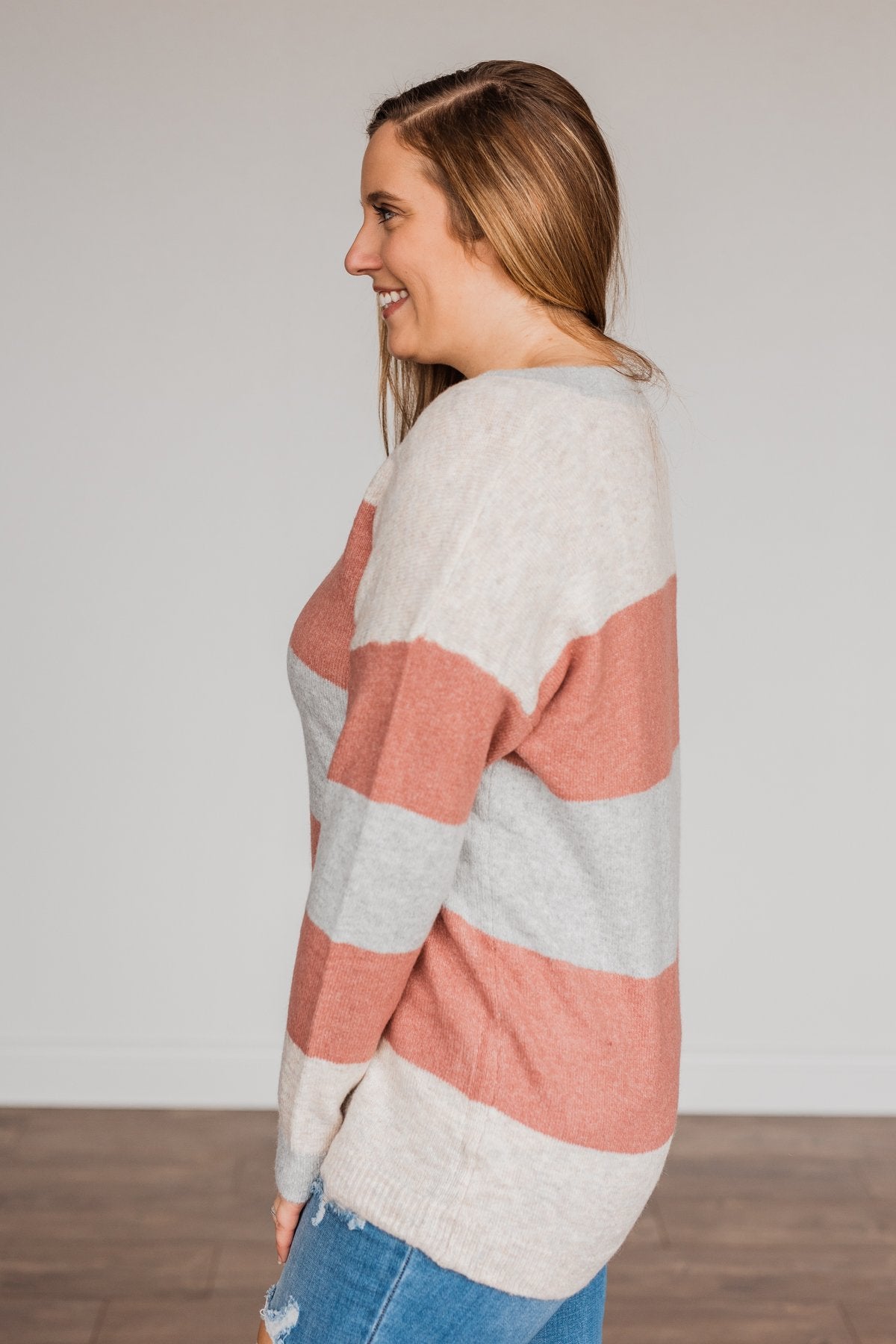 Blissful Feelings Color Block Sweater- Oatmeal & Mauve