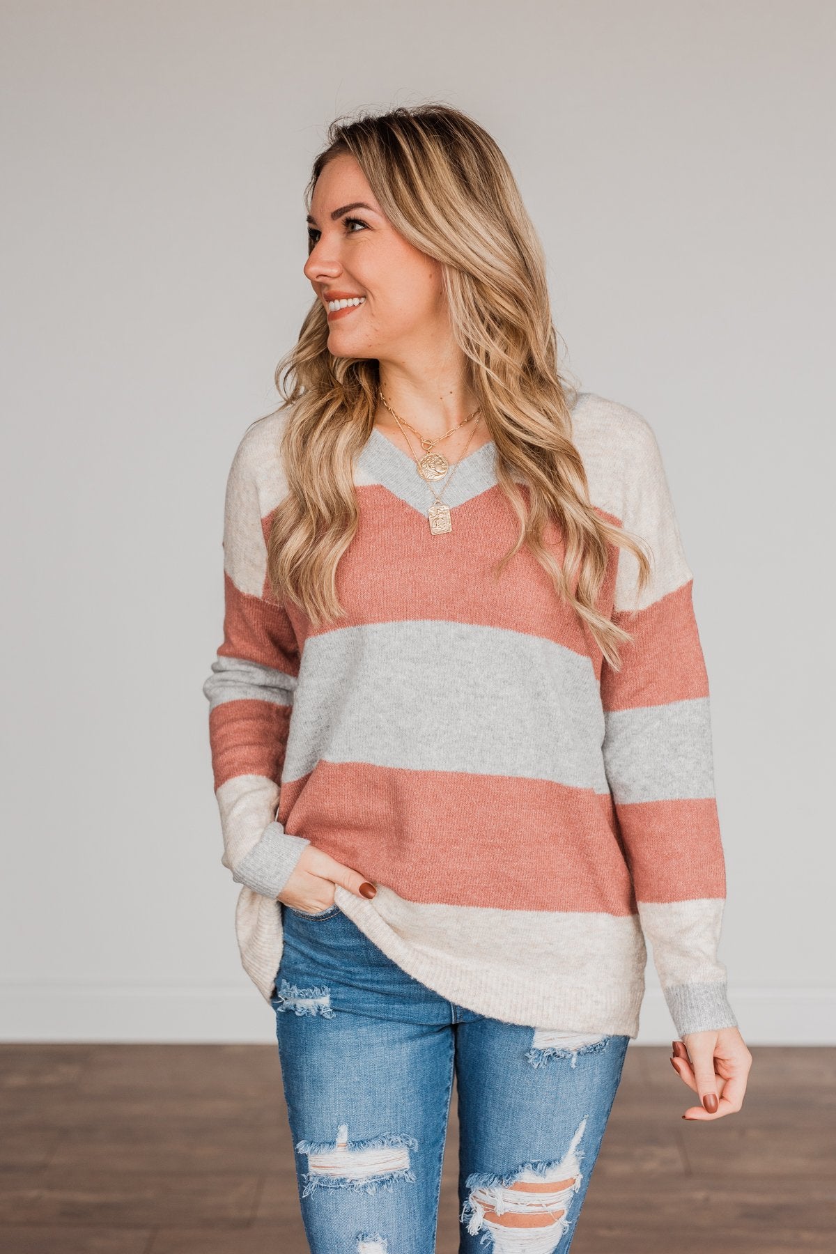 Blissful Feelings Color Block Sweater- Oatmeal & Mauve