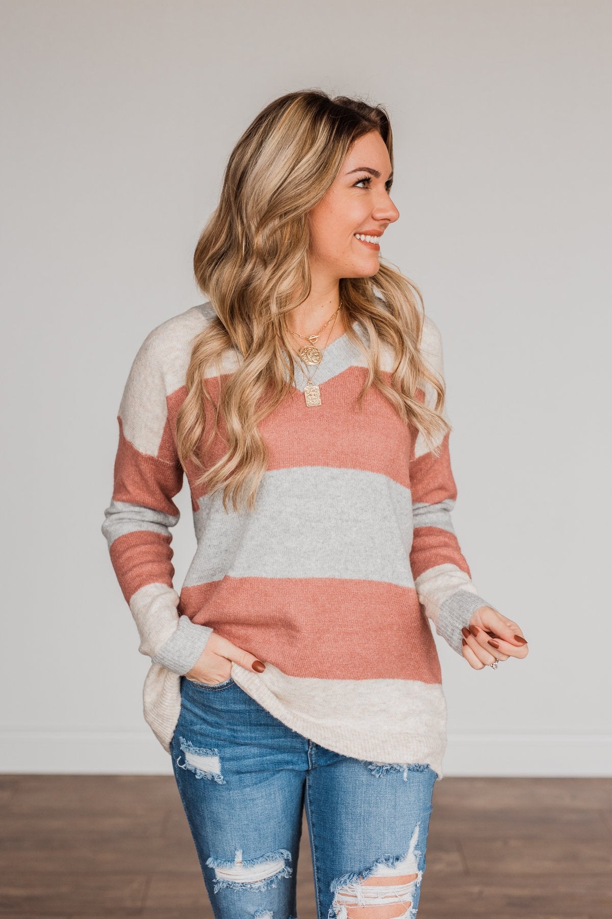 Blissful Feelings Color Block Sweater- Oatmeal & Mauve