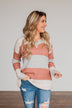 Blissful Feelings Color Block Sweater- Oatmeal & Mauve