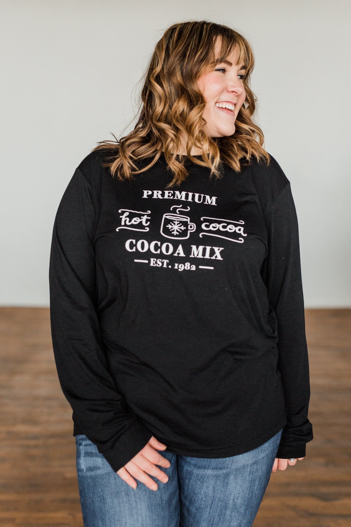 "Premium Hot Cocoa Mix" Long Sleeve Graphic Tee- Black