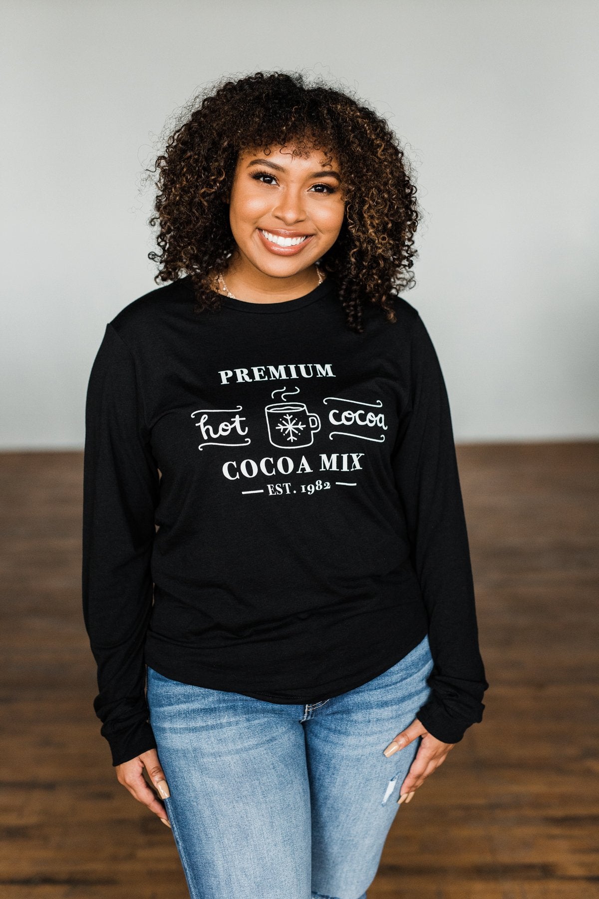 "Premium Hot Cocoa Mix" Long Sleeve Graphic Tee- Black