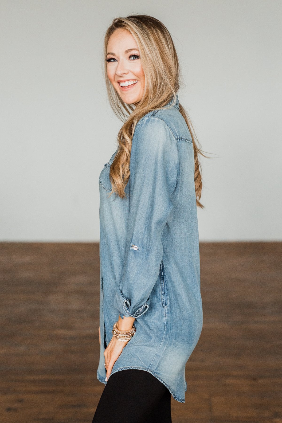 Out Of The Blue Chambray Dress- Medium Wash