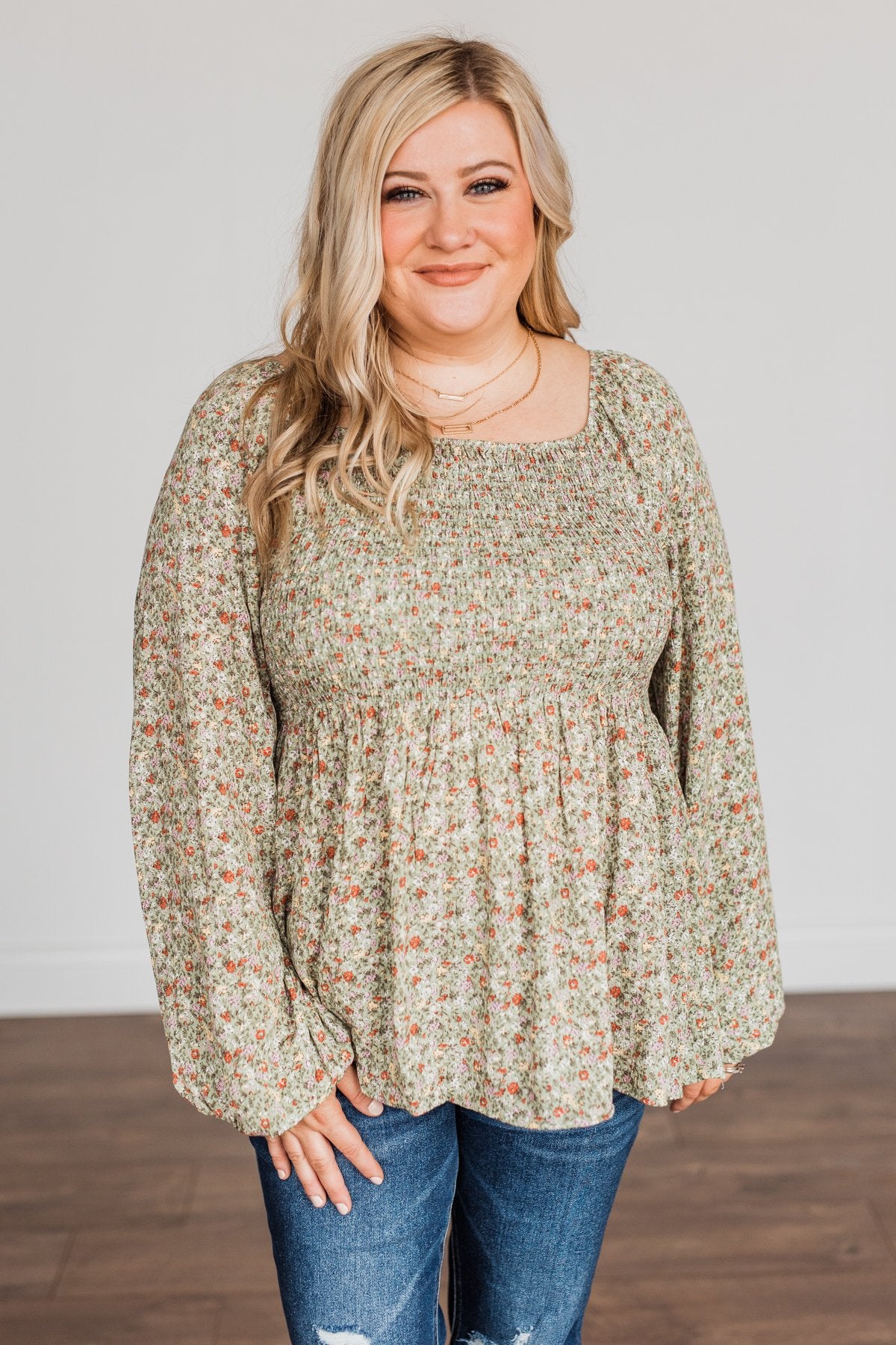 Going In Style Smock Babydoll Top- Light Olive