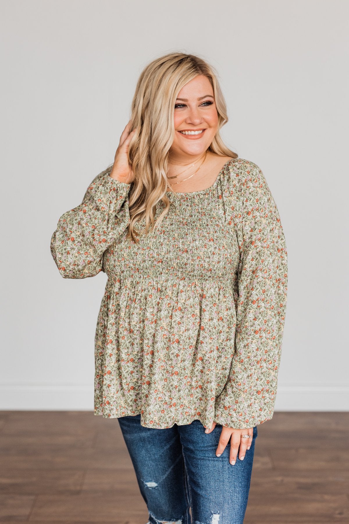 Going In Style Smock Babydoll Top- Light Olive