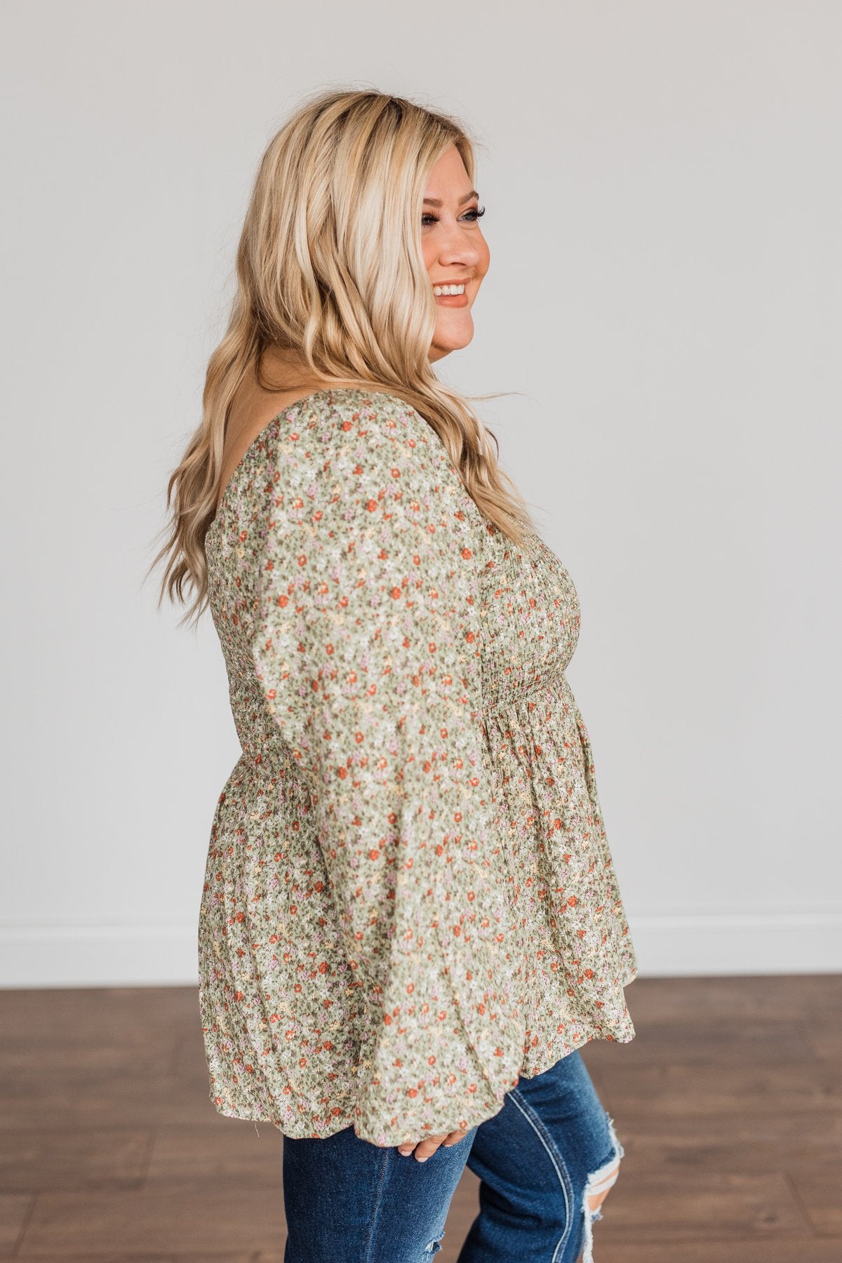 Going In Style Smock Babydoll Top- Light Olive