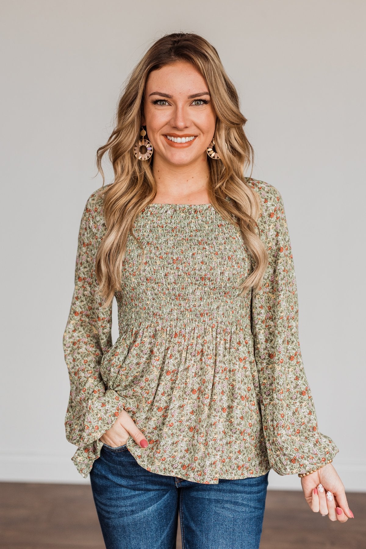 Going In Style Smock Babydoll Top- Light Olive