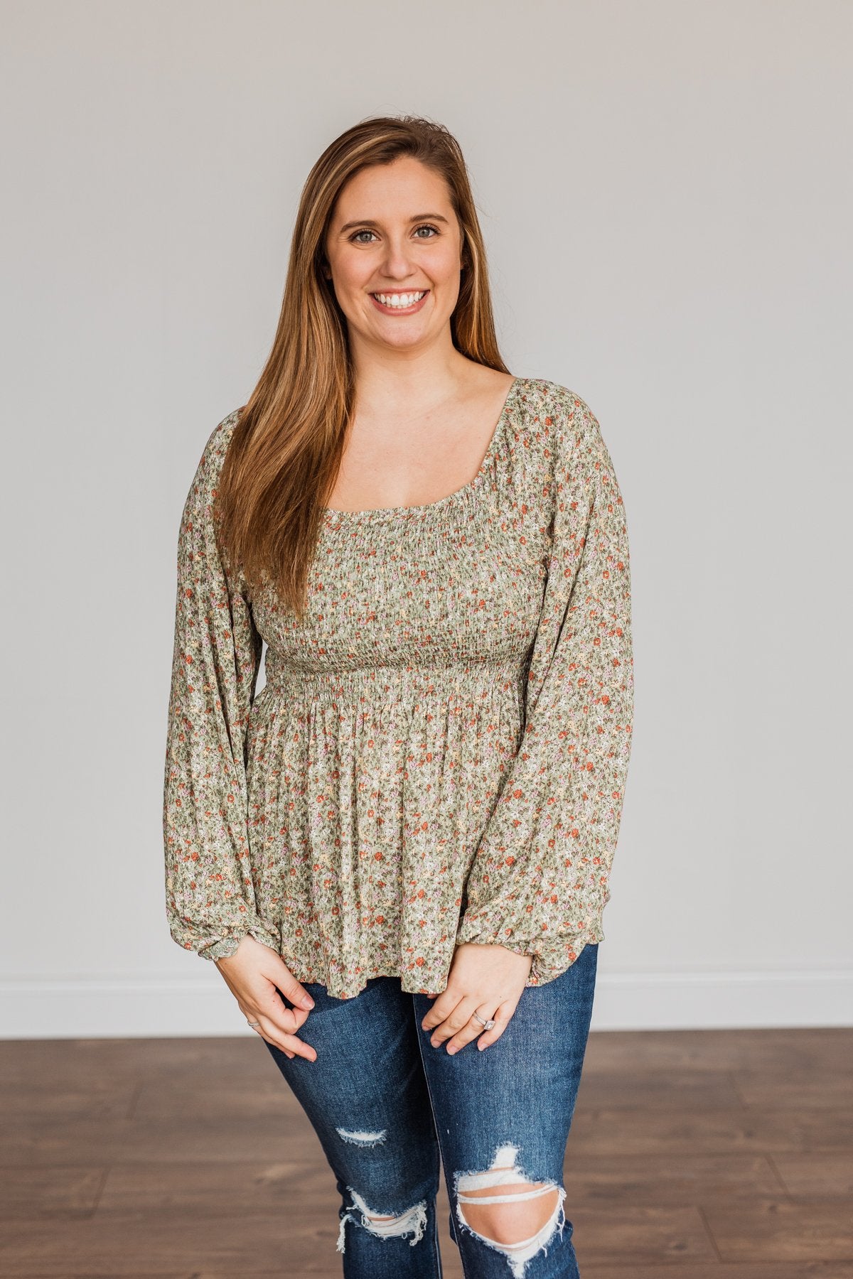 Going In Style Smock Babydoll Top- Light Olive