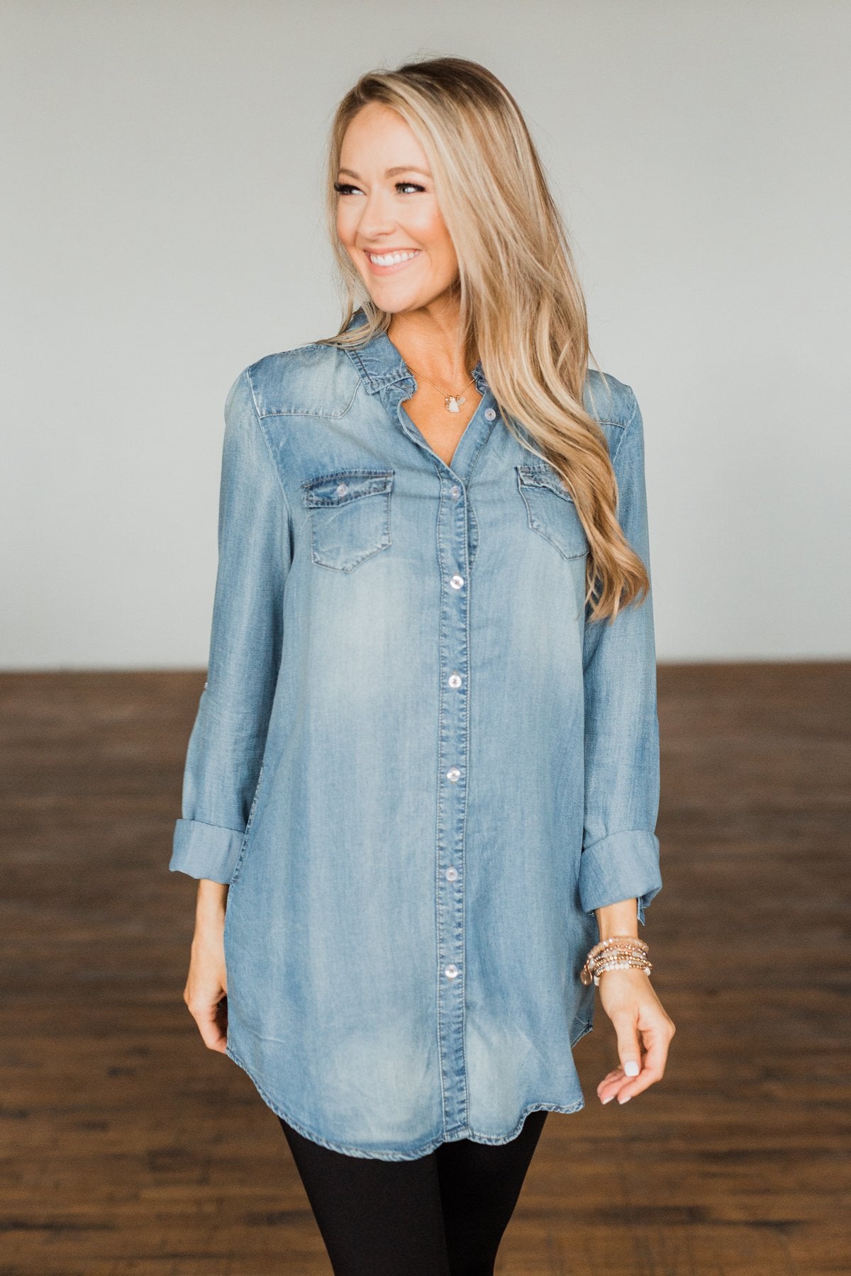 Out Of The Blue Chambray Dress- Medium Wash