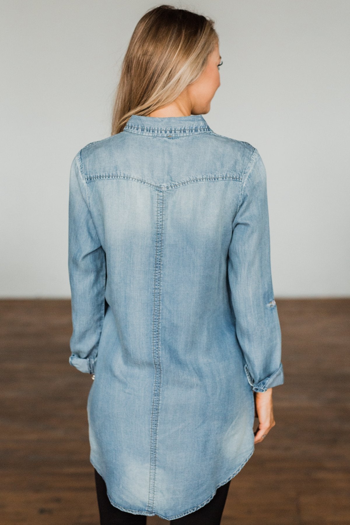 Out Of The Blue Chambray Dress- Medium Wash