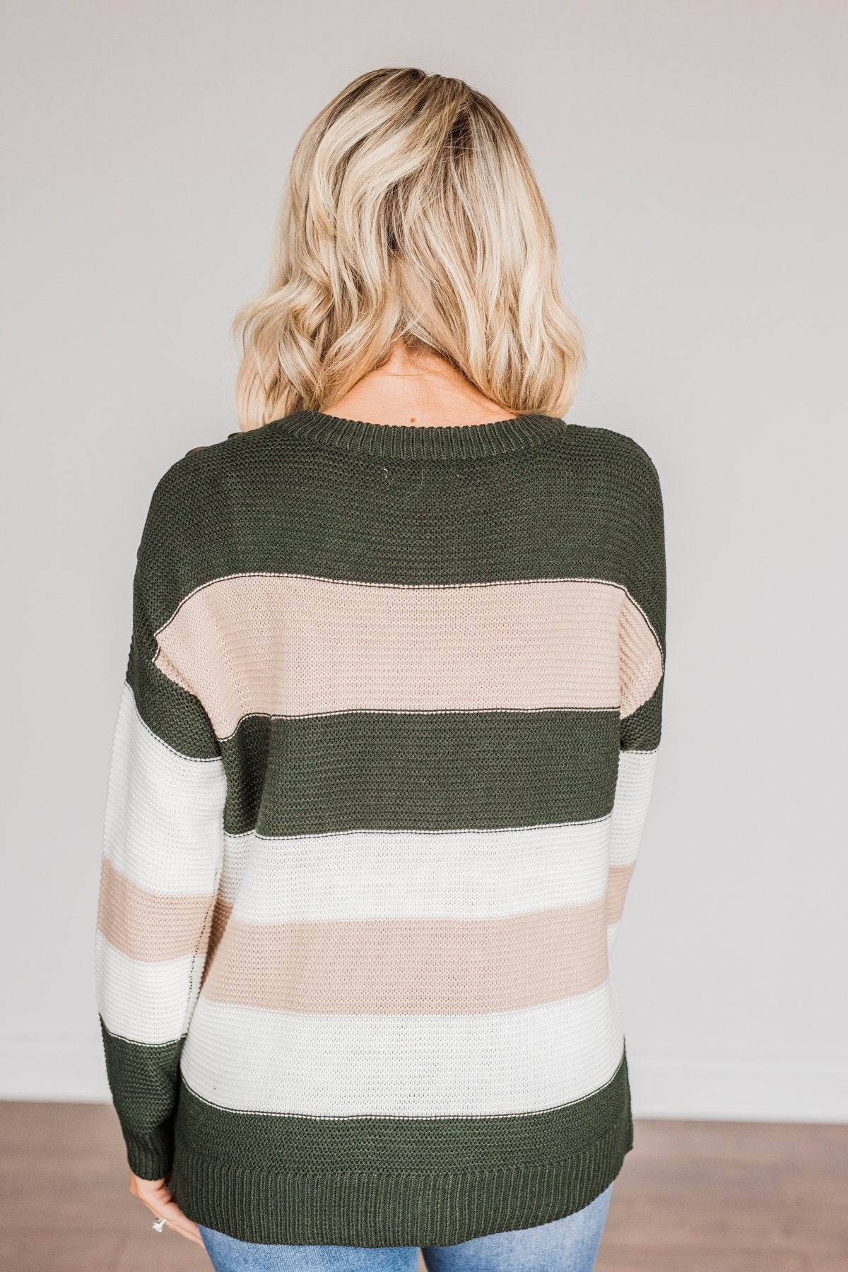 Head In The Game Striped Sweater- Hunter Green & Oatmeal